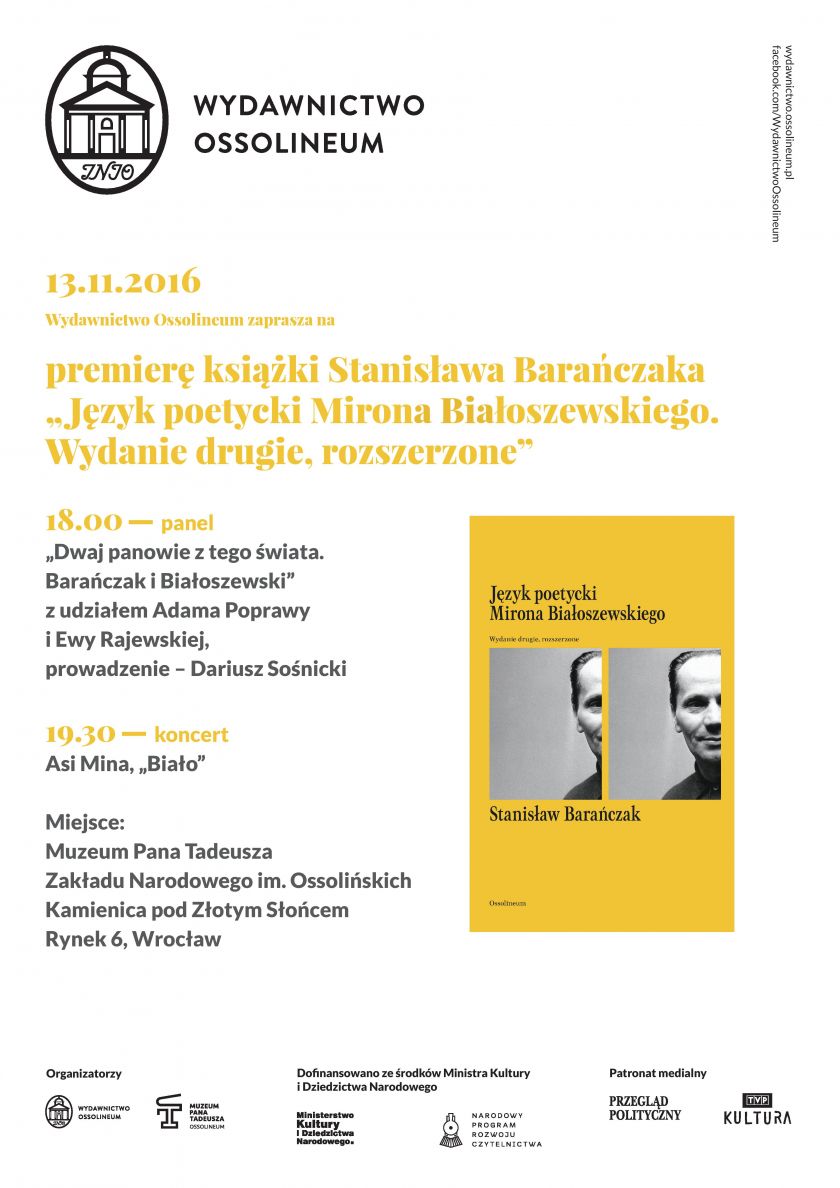 Promocja książki Stanisława Barańczaka - „Język poetycki Mirona Białoszewskiego” w Muzeum Pana Tadeusza we Wrocławiu