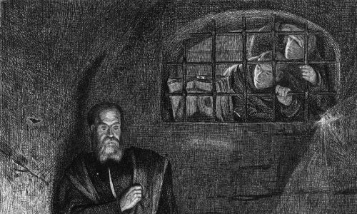Włoski astronom, filozof i fizyk Galileo w rzekomym więzieniu za swoje naukowe wyznanie wiary, około 1620 r. Oryginalna publikacja: People Disc - HD0131. Fot. Hulton Archive / Getty Images