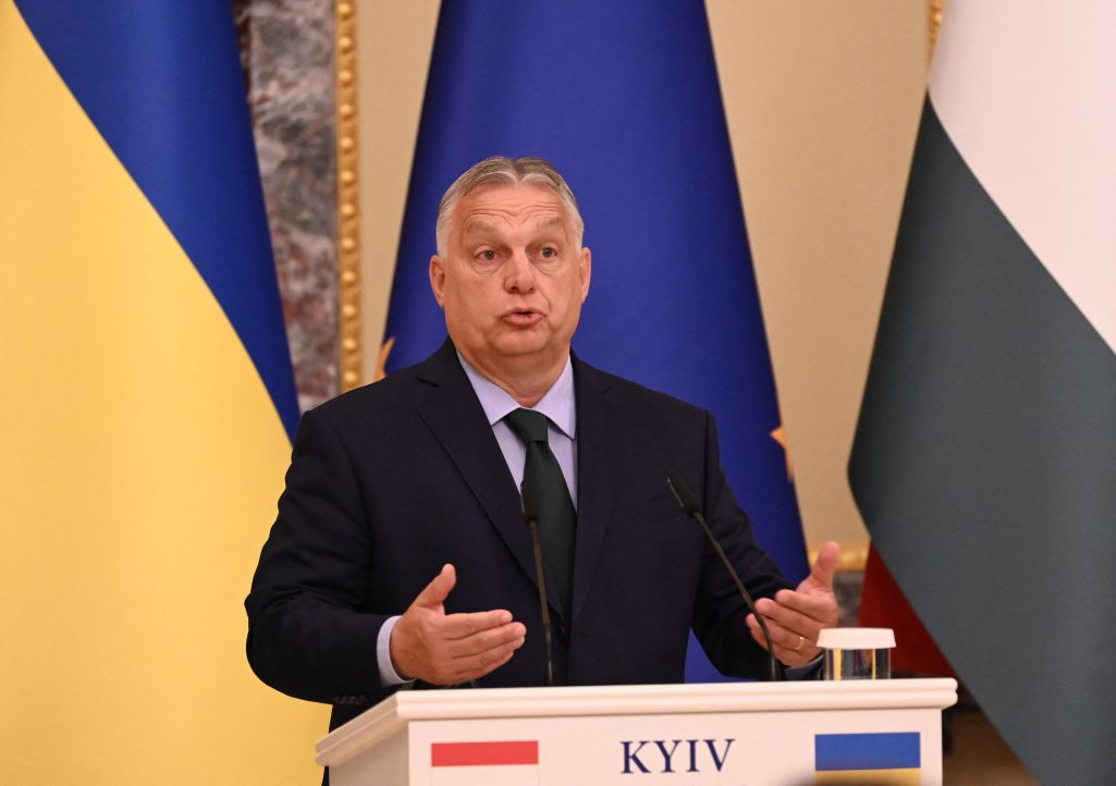 Віктар Орбан падчас візіту ў Кіеў. 2 ліпеня 2024 года. (Фота: AA/ABACA / Abaca Press / Forum)