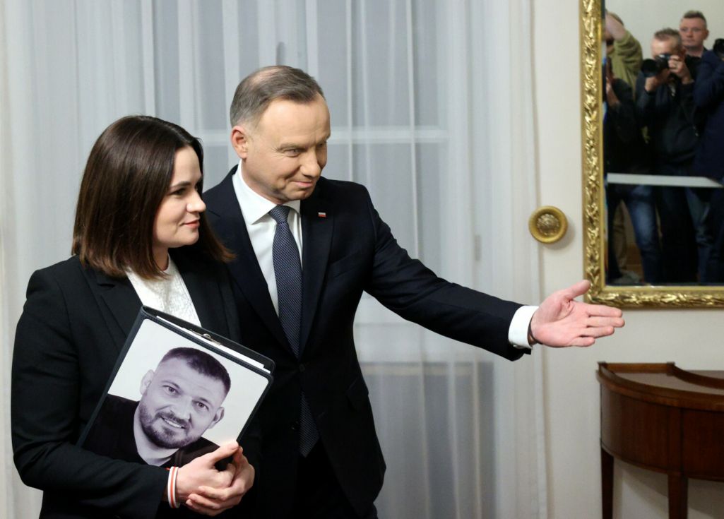 Сустрэча прэзідэнта Польшчы Анджэя Дуды з лідаркай беларускай апазіцыі Святланай Ціханоўскай у Бельведэрскім палацы. Варшава, Польшча. 9 студзеня 2024 года. (Фота: Michal Zebrowski / East News)
