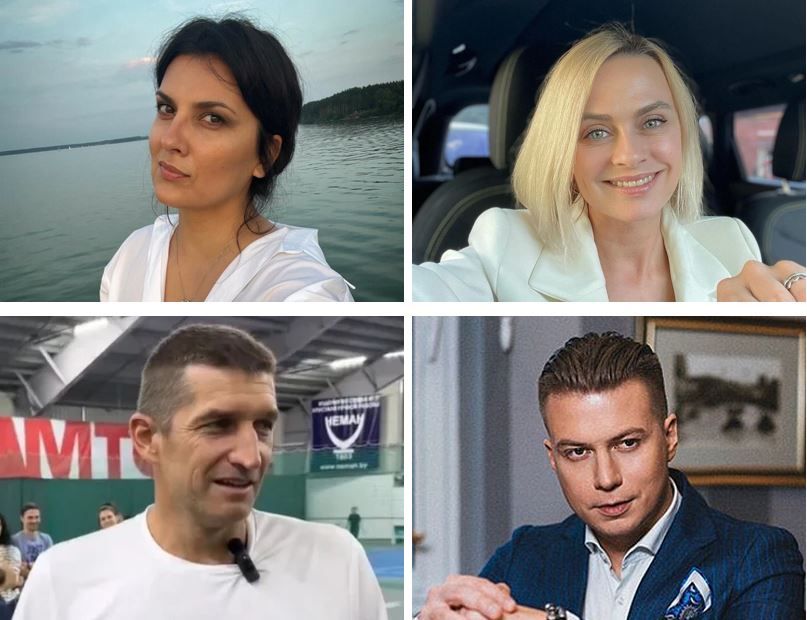Ганна Бонд, Ларыса Грыбалёва, Максім Мірны, Дзяніс Кур’ян. Калаж з фота: annabondarchuk / Instagram; gribaleva / Facebook; belarustennis / Instagram; denis_kurjan / Instagram