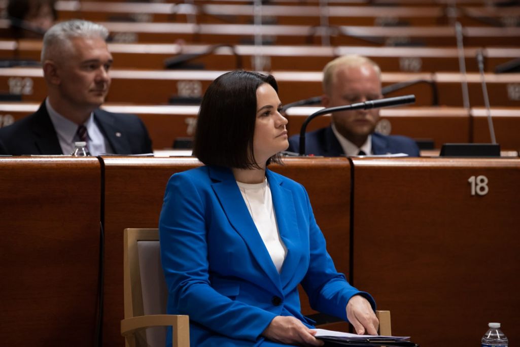 Святлана Ціханоўская на пленарнай сесіі Парламенцкай Асамблеі Рады Еўропы ў Страсбургу 25 студзеня 2024 года. (Фота: Святлана Цізаноўская / Telegram)