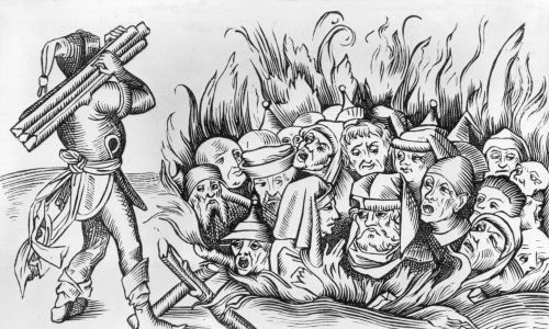Około 1493 r. Żydzi z Kolonii spaleni żywcem. Oryginalna publikacja: Liber Chronicarum Mundi (Norymberga, 1493). Fot. Hulton Archive / Getty Images