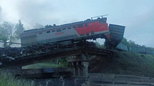 Аварыя цягніка ў Курскай вобласці, 1 чэрвеня 2025 года. Фота: «Расея 24».