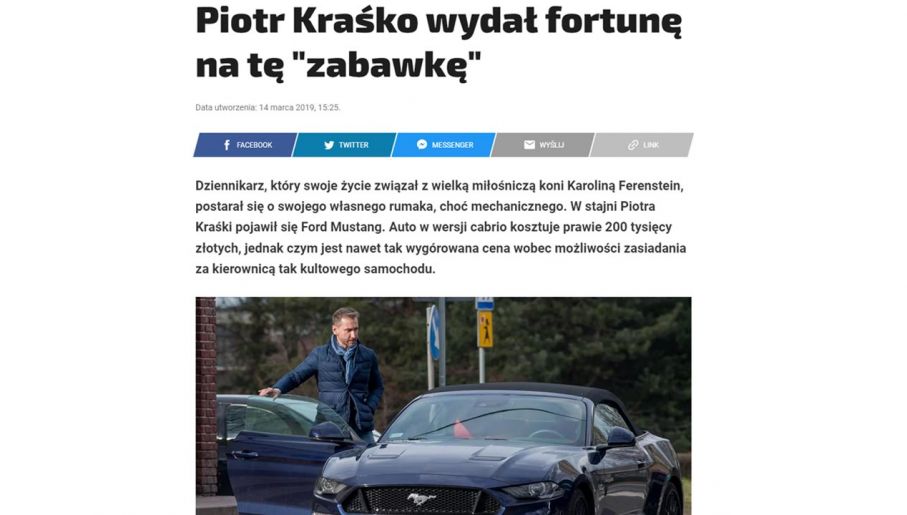 Piotr Kraśko jeździł m.in. luksusową wersją Forda Mustanga (fot. screen Fakt.pl)
