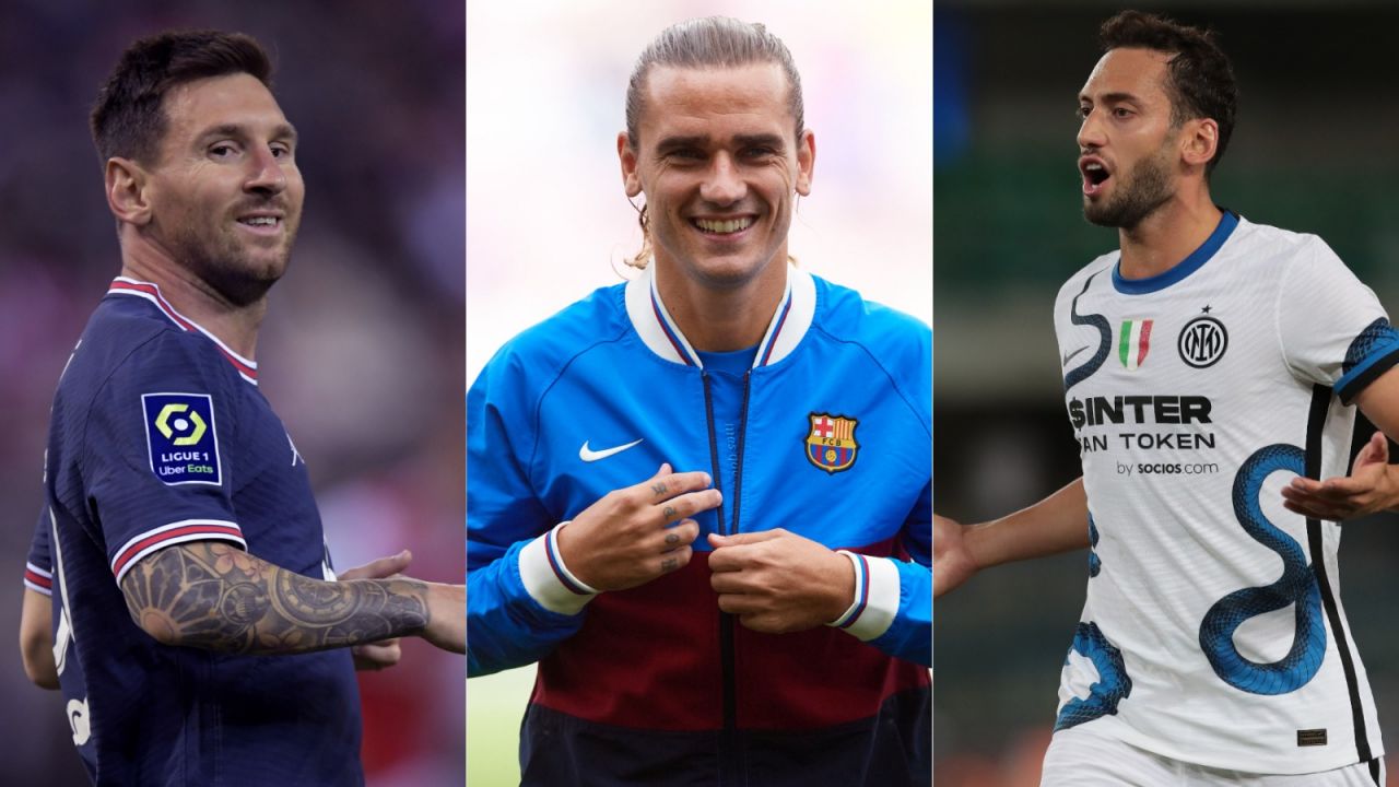 Od lewej: Lionel Messi, Antoine Griezmann i Hakan Calhanoglu (fot. Getty)