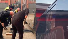 Autokar Realu obrzucony kamieniami (fot. SNTV)