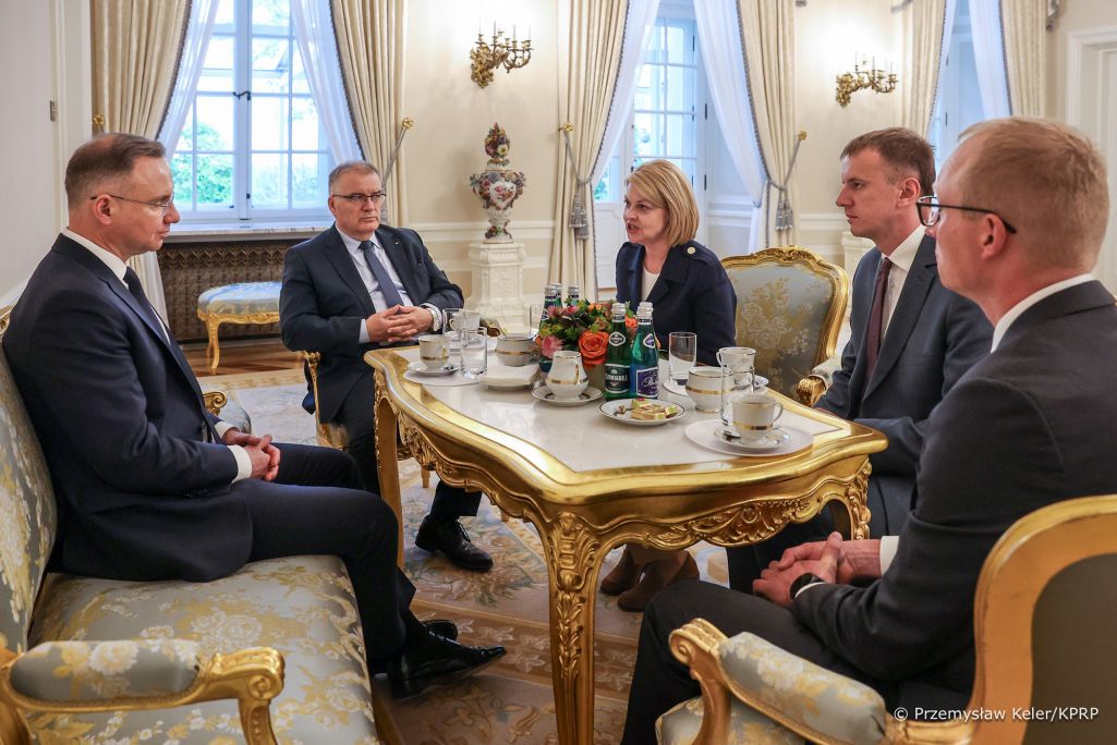 Прэзідэнт Польшчы Анджэй Дуда сустрэўся з кіраўніцай Саюзу палякаў у Беларусі Анджэлікай Борыс. Варшава, Польшча. 15 красавіка 2024 года. (Фота: Przemysław Keler / KPRP)