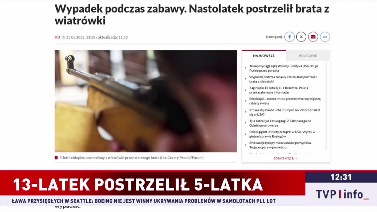 Nastolatek postrzelił brata z wiatrówki