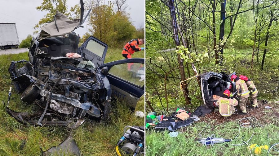 Tragiczny dzień na Pomorskich drogach. Dwa wypadki śmiertelne (Fot. KP PSP w Lęborku / Miejska Stacja Pogotowia Ratunkowego w Gdyni)