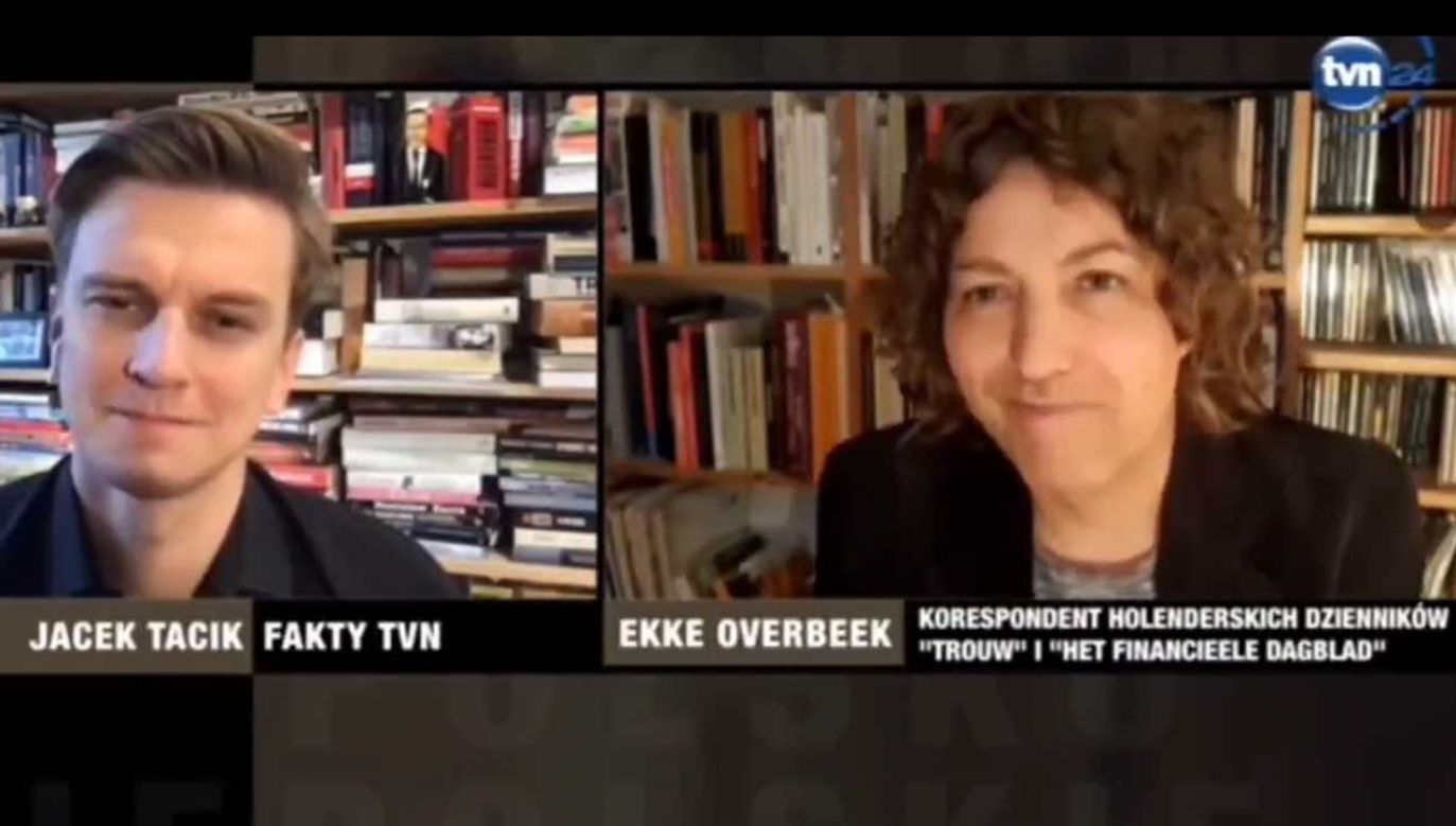 Ekke Overbeek atakował Polaków przy biernej postawie pracownika TVN (Twitter/ fot. TVN24)