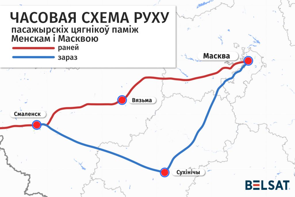 Альтэрнатыўны маршрут чыгуначнага руху ў Смаленскай вобласці Расеі. (Графіка: Белсат)