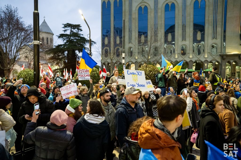 Здымак мае ілюстрацыйны характар. У Тбілісі адбылася акцыя-шэсце Believe in Ukraine у падтрымку Украіны да гадавіны поўнамаштабнага ўварвання РФ. Тбілісі, Грузія. 24 лютага 2024 года. (Фота: Белсат)