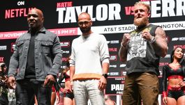 Mike Tyson i Jake Paul na konferencji prasowej przed walką (fot. Getty).