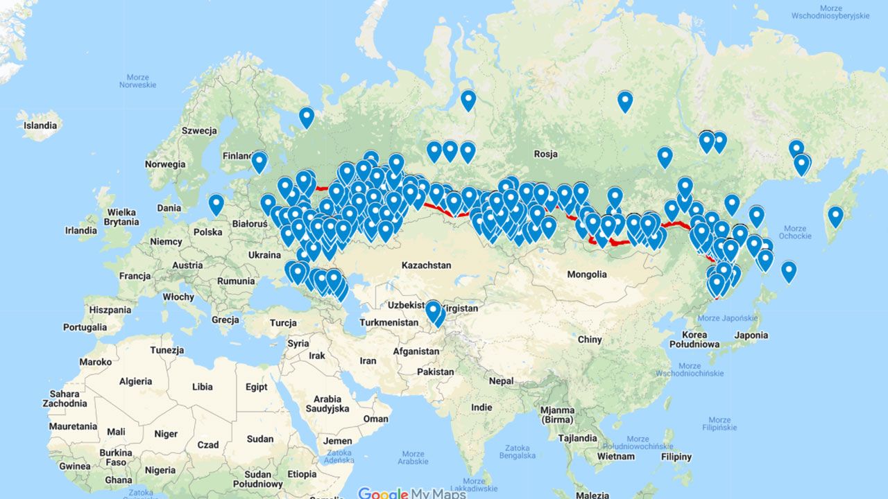 Na mapie zlokalizowano adresy z danych paszportowych rosyjskich żołnierzy (fot. screen Google Maps)
