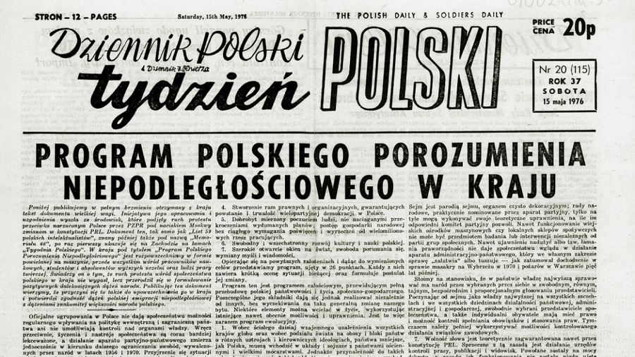 Program Polskiego Porozumienia Niepodległościowego wydrukowany na pierwszej stronie emigracyjnego pisma „Tydzień Polski”. Fot. ze zbiorów Biblioteki Uniwersytetu Warszawskiego