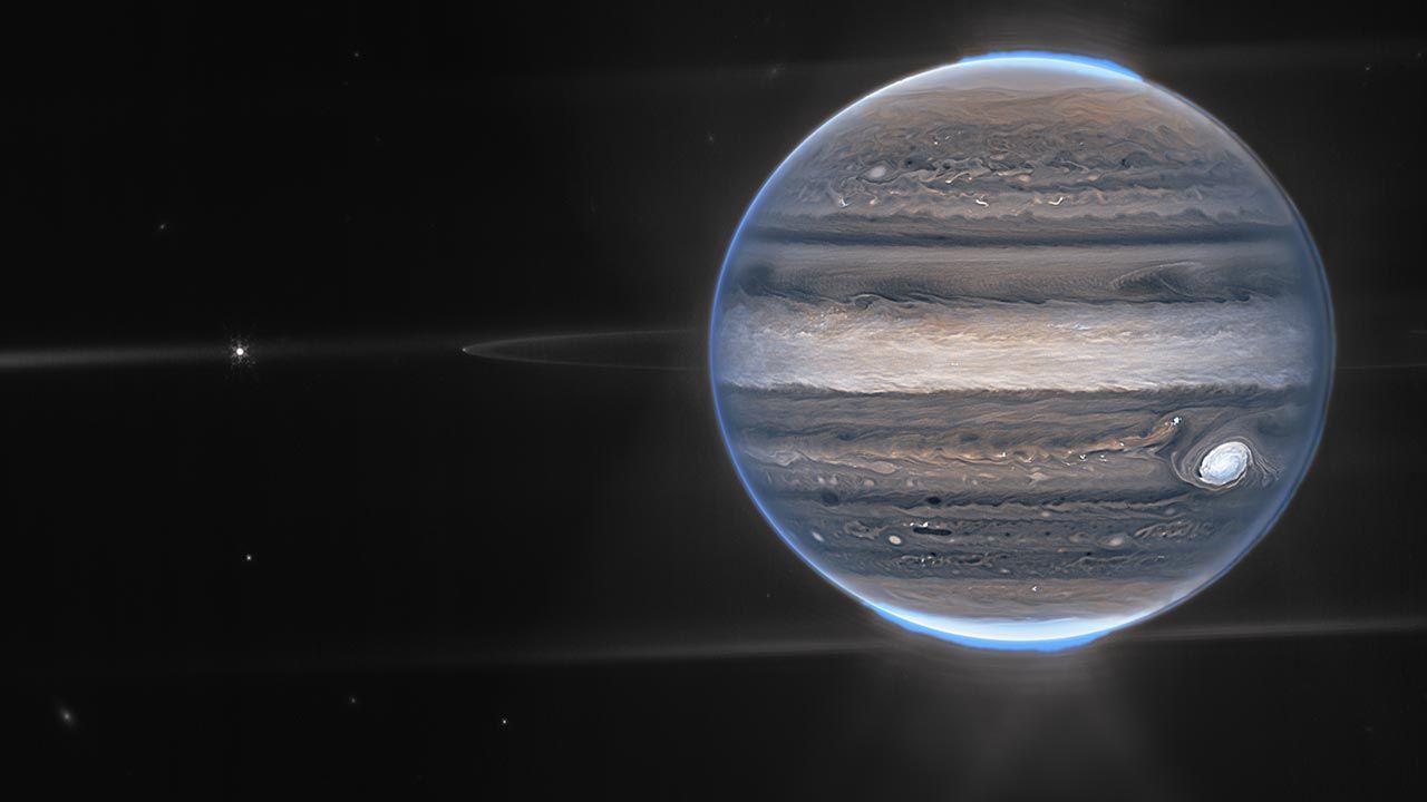Jowisz to olbrzymia planeta, największa w Układzie Słonecznym (fot. NASA, ESA, CSA, Jupiter ERS Team )