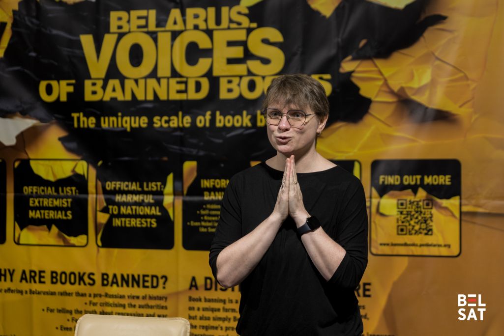 Таццяна Нядбай на сустрэчы з гісторыкам Алесем Смаленчуком у Музеі Вольнай Беларусі. Варшава, Польшча, 31 студзеня 2026 года. Фота: Белсат