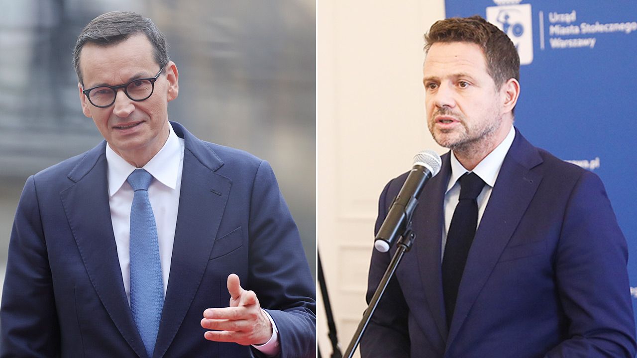 Premier Mateusz Morawiecki i Rafał Trzaskowski (fot. PAP/EPA/MARTIN DIVISEK/Tomasz Gzell)