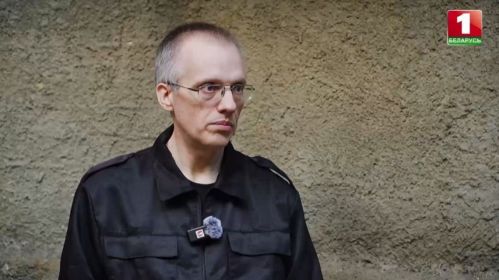 Юрась Зянковіч у прапагандысцкім фільме. Фота: скрыншот з відэа Беларусь-1