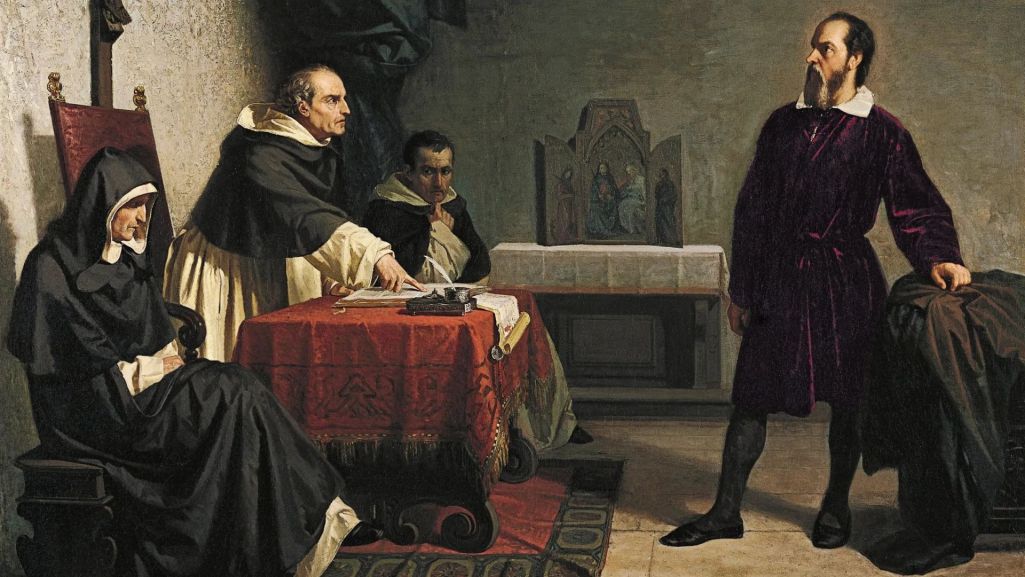 „Galileusz przed rzymską inkwizycją” – obraz autorstwa włoskiego malarza Cristiana Bantiego, 1857 r. Fot. Wikimedia Commons