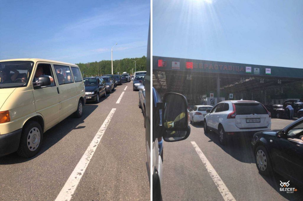 Чэргі на выезд з Беларусі на пункце пропуску «Бераставіца». Раніца 9 чэрвеня 2022 года. (Фота: чытач «Белсату»)
