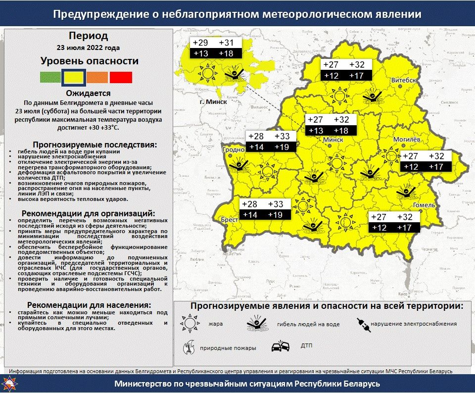 Папярэджанне ад МНС на 23 ліпеня. Схема: МНС